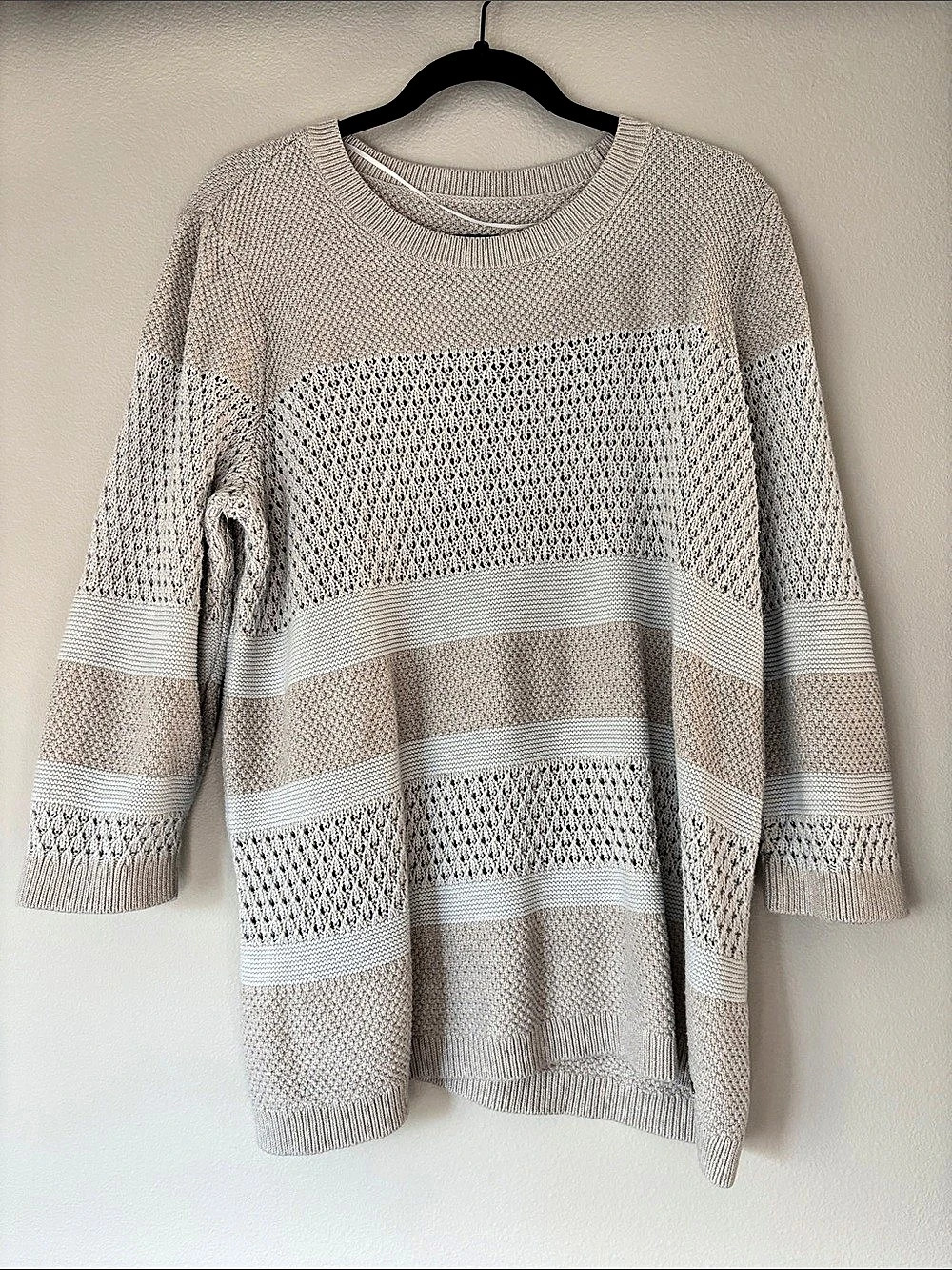 Striped Crewneck Sweater in Beige & White
